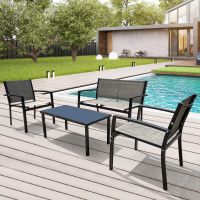 4 Pieces Patio Furniture Set Outdoor Garden Patio Conversation Sets Poolside Lawn Chairs with Glass Coffee Table Porch Furniture